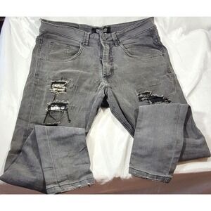 Brooklyn Men's Super Skinny Ripped Patched Streetwear Jeans -Black Sz 34, 30.5"